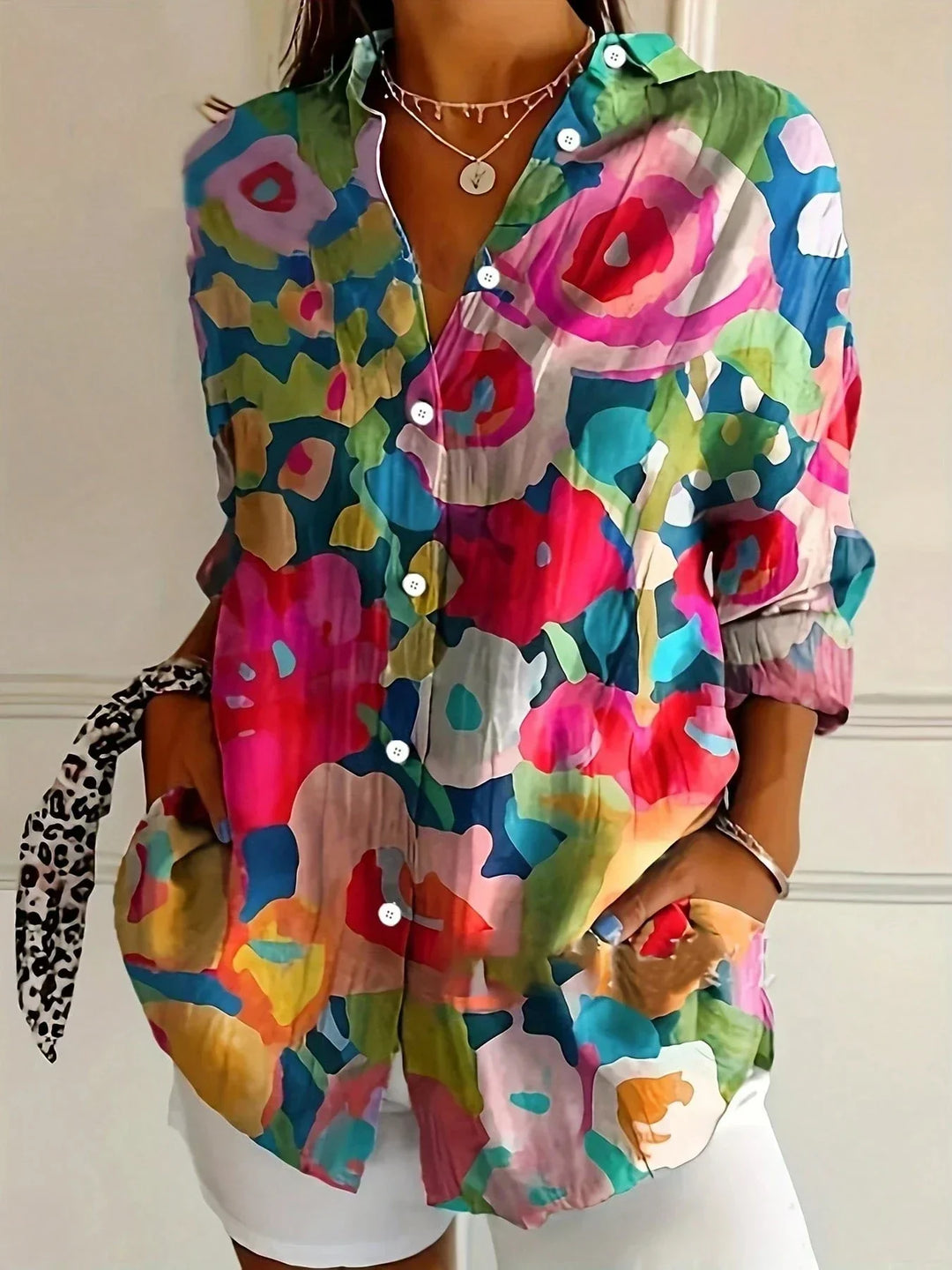 Brielle | Abstract Print Button-Down Blouse with Oversized Fit for Women