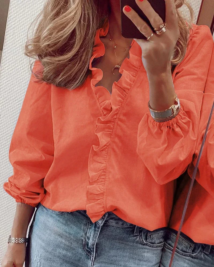Enola | Ruffle-Trim Button-Down Blouse for Women