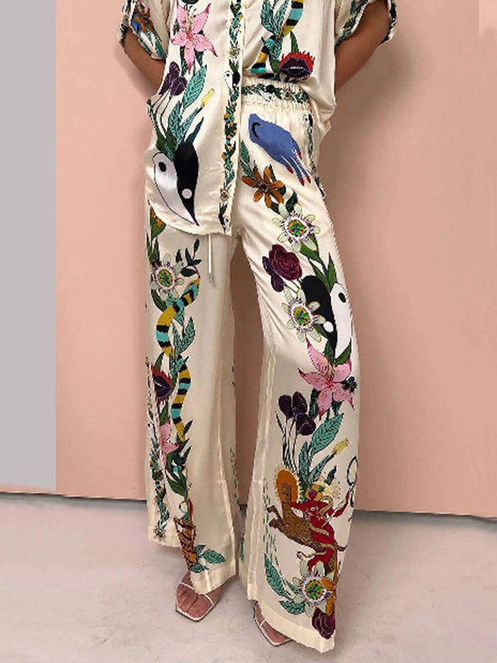 Luca Satin Print Shirt & Trousers Set