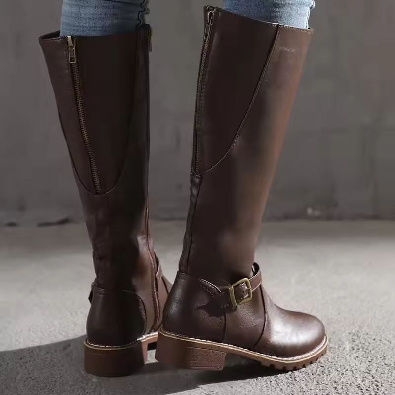 Women's Knee-High Boots Closed Toe Buckle Detail Casual Footwear