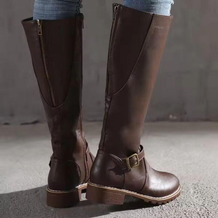 Women's Knee-High Boots Closed Toe Buckle Detail Casual Footwear