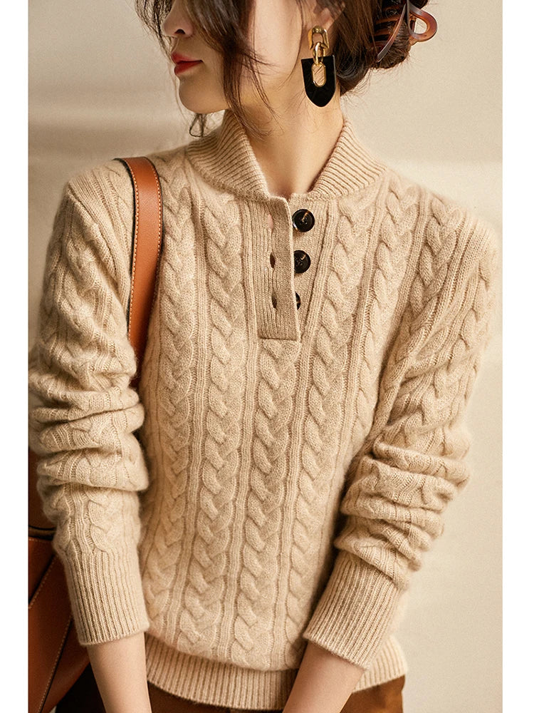 Nathalia | Button-Up Cable Knit Sweater for Women