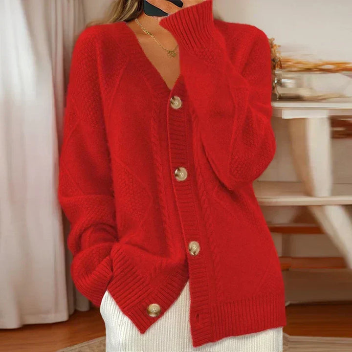Women's Cable Knit Cardigan Button Front Long Sleeve V-Neck Sweater