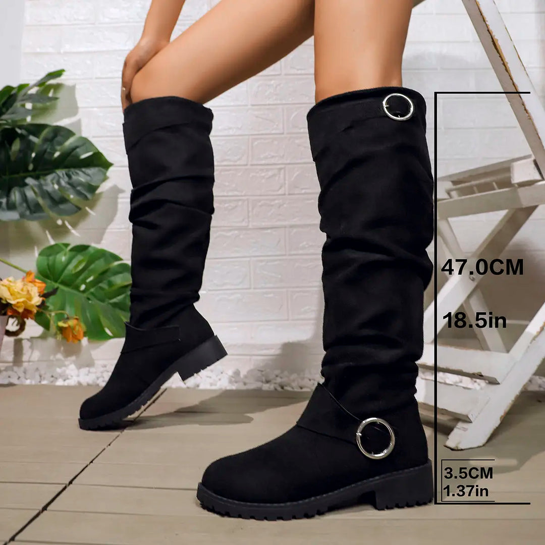 Women's Knee High Buckle Strap Boots