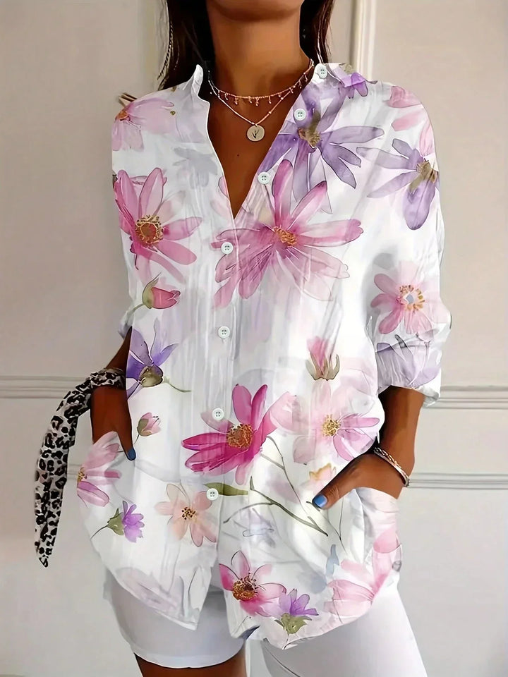 Brielle | Abstract Print Button-Down Blouse with Oversized Fit for Women
