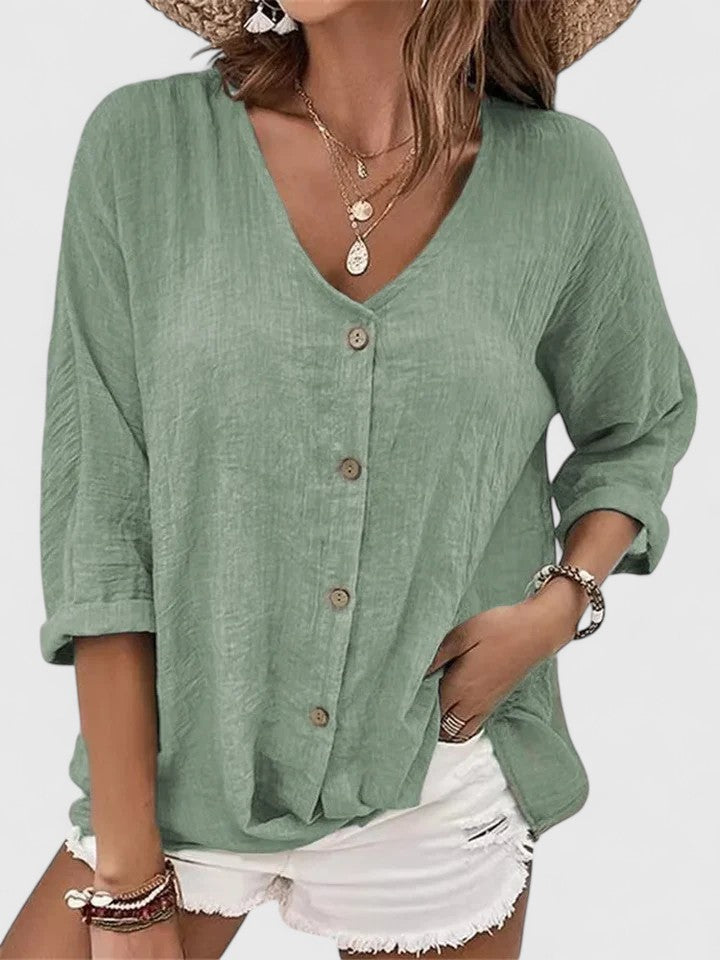 Aaliyah | V-Neck Button-Down Blouse for Women