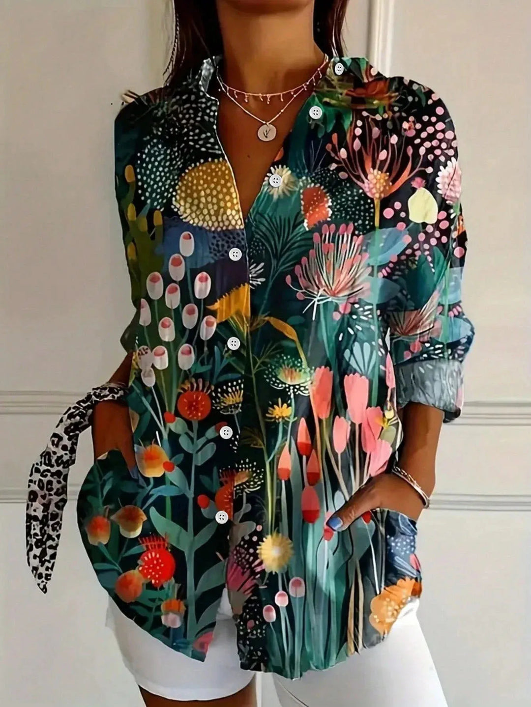 Brielle | Abstract Print Button-Down Blouse with Oversized Fit for Women