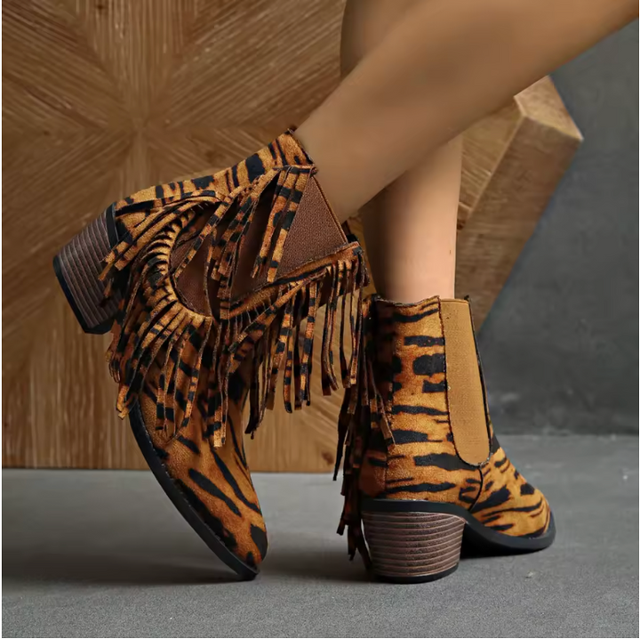 Women's Fringe Ankle Boots | Block Heel Casual Footwear