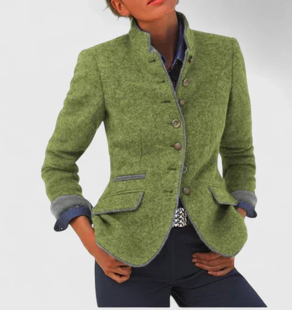 Women's Stand Collar Blazer Button Front Long Sleeve Slim Fit Casual Jacket