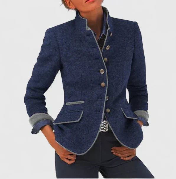 Women's Stand Collar Blazer Button Front Long Sleeve Slim Fit Casual Jacket