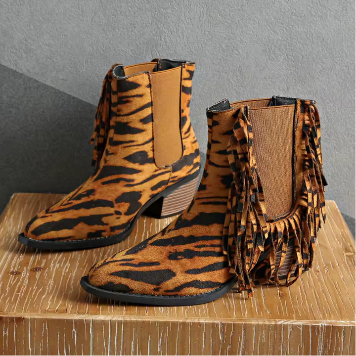 Women's Fringe Ankle Boots | Block Heel Casual Footwear