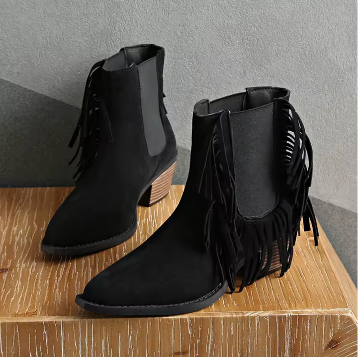 Women's Fringe Ankle Boots | Block Heel Casual Footwear