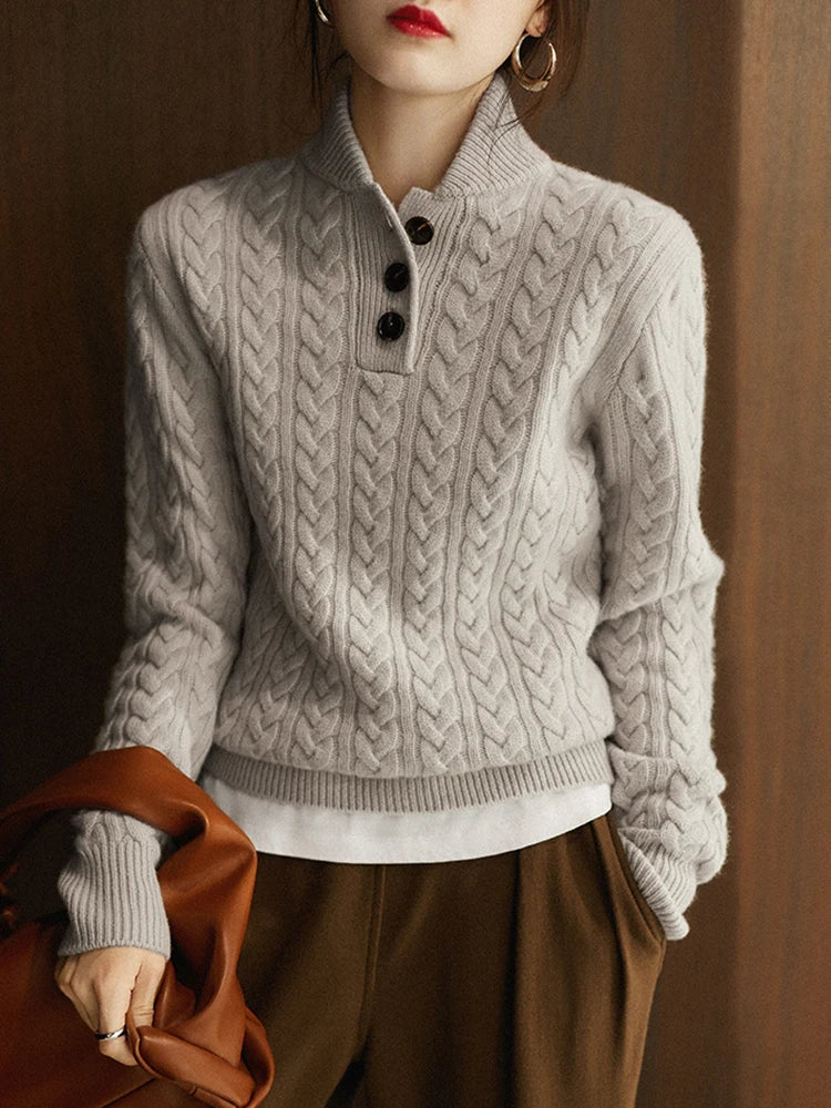 Nathalia | Button-Up Cable Knit Sweater for Women