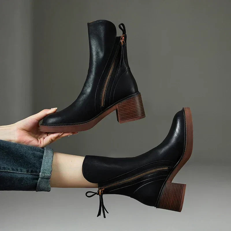 Women's Block Heel Zip-Up Ankle Boots