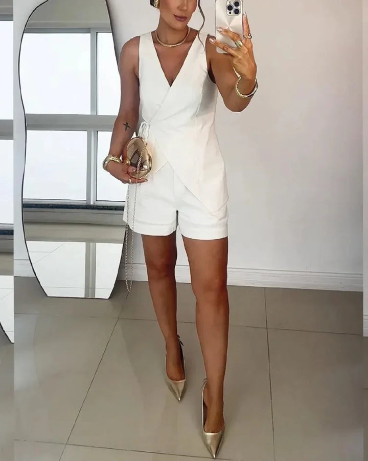 Lila Linen V-neck Top and Shorts Set