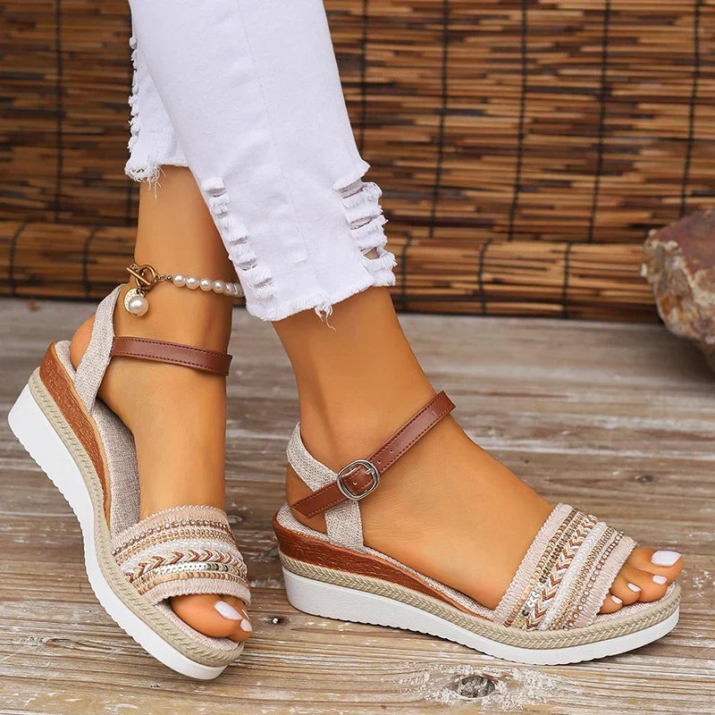Barbara | Platform Ankle Strap Wedge Sandals for Women