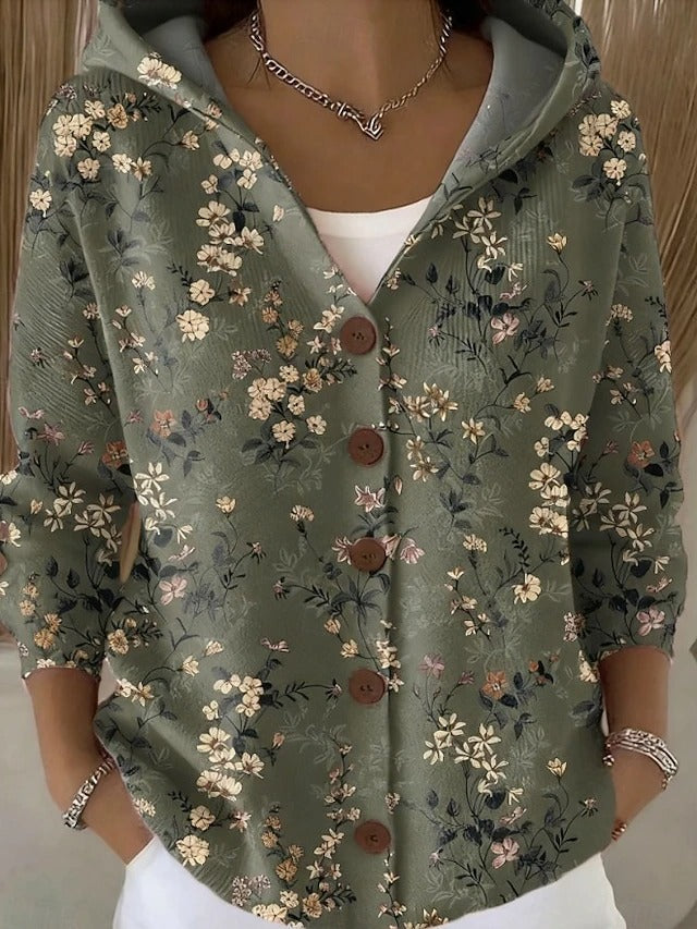 Cassidy | Women's Hooded Multicolour Print Button Cardigan