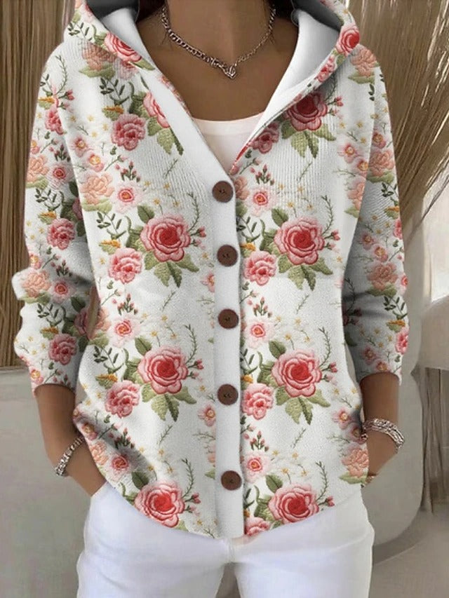 Cassidy | Women's Hooded Multicolour Print Button Cardigan