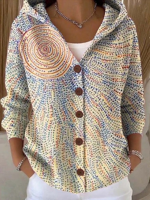 Women's Hooded Cardigan Button Front Long Sleeve Printed Casual Everyday Top