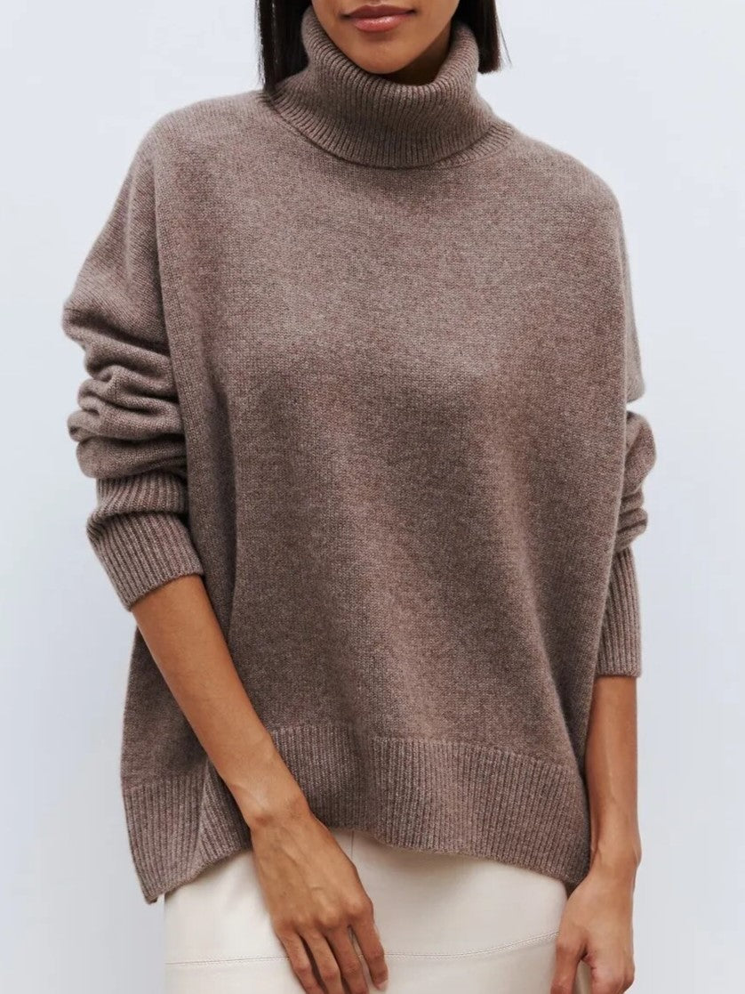 Women's Oversized High Neck Sweater – Slouchy Turtleneck Knit Pullover