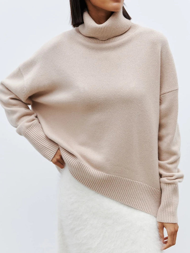 Women's Oversized High Neck Sweater – Slouchy Turtleneck Knit Pullover