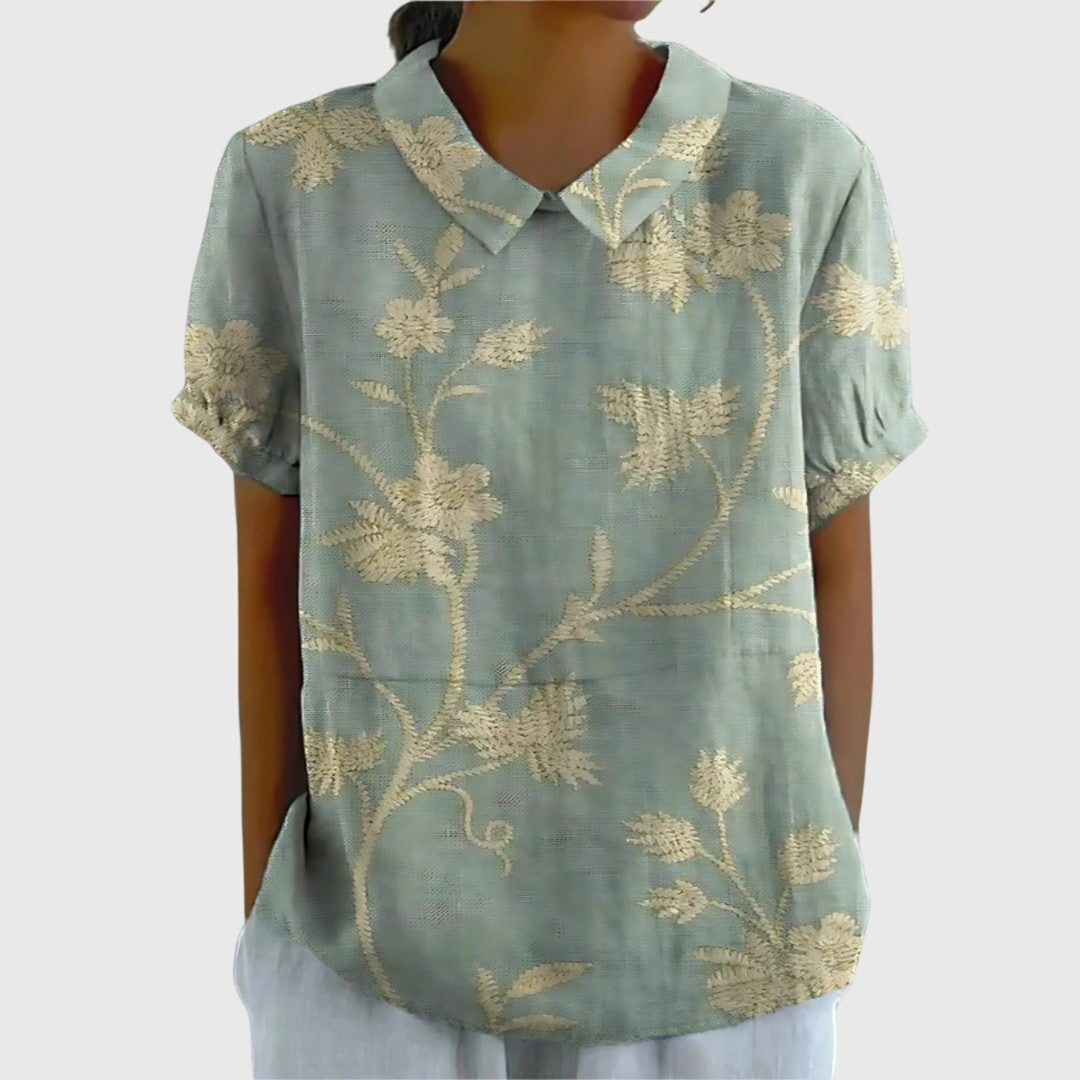 Ava | Collared Floral Print Short Sleeve Blouse for Women