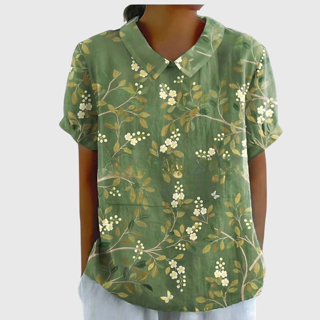 Ava | Collared Floral Print Short Sleeve Blouse for Women