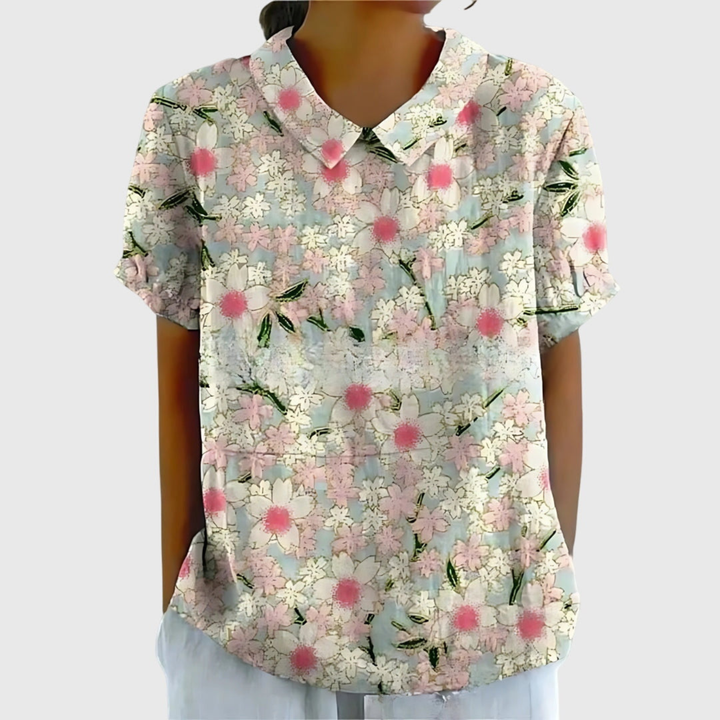 Ava | Collared Floral Print Short Sleeve Blouse for Women