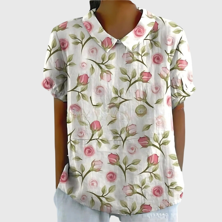 Ava | Collared Floral Print Short Sleeve Blouse for Women