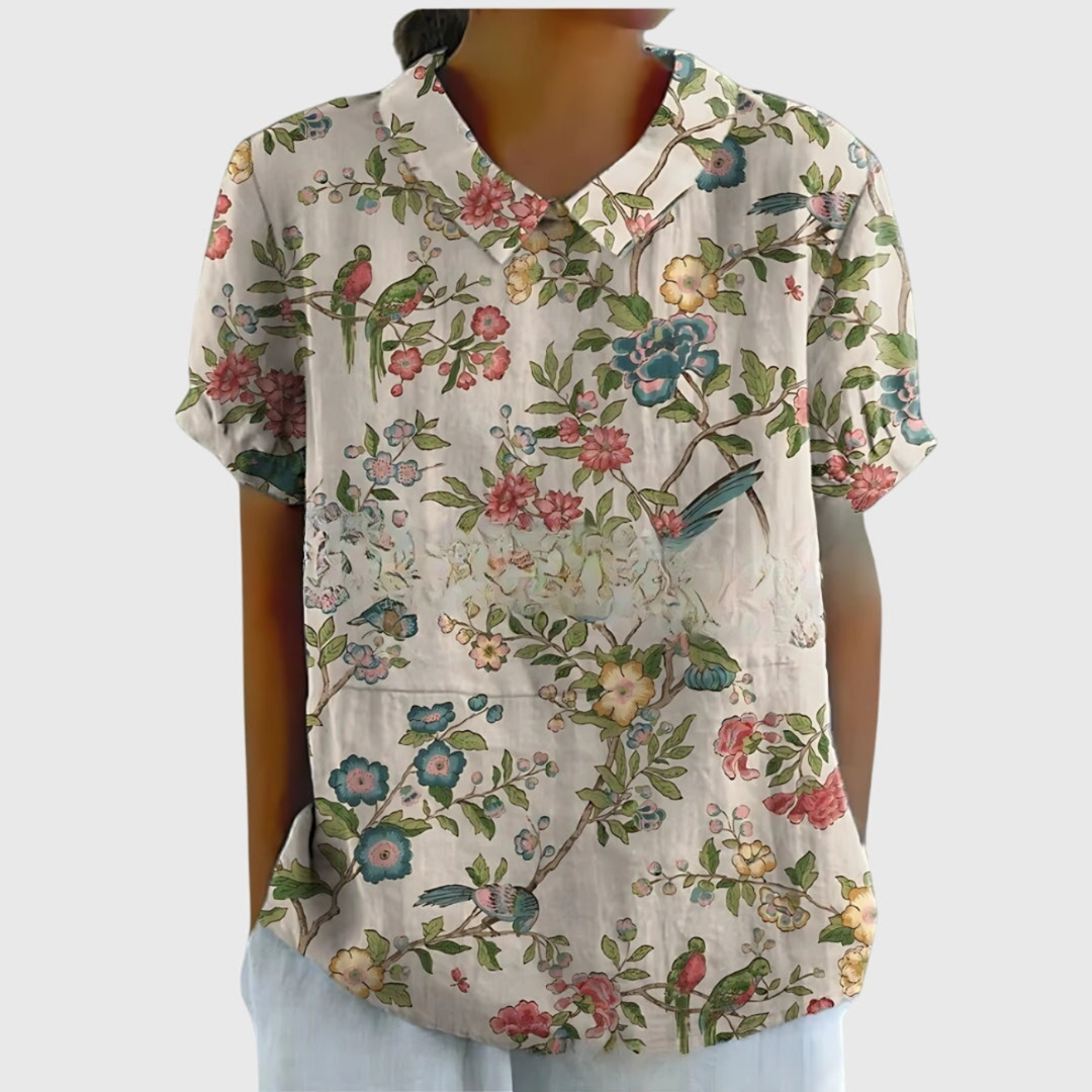 Ava | Collared Floral Print Short Sleeve Blouse for Women
