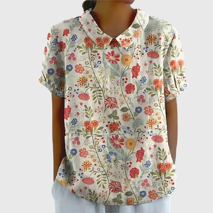 Ava | Collared Floral Print Short Sleeve Blouse for Women