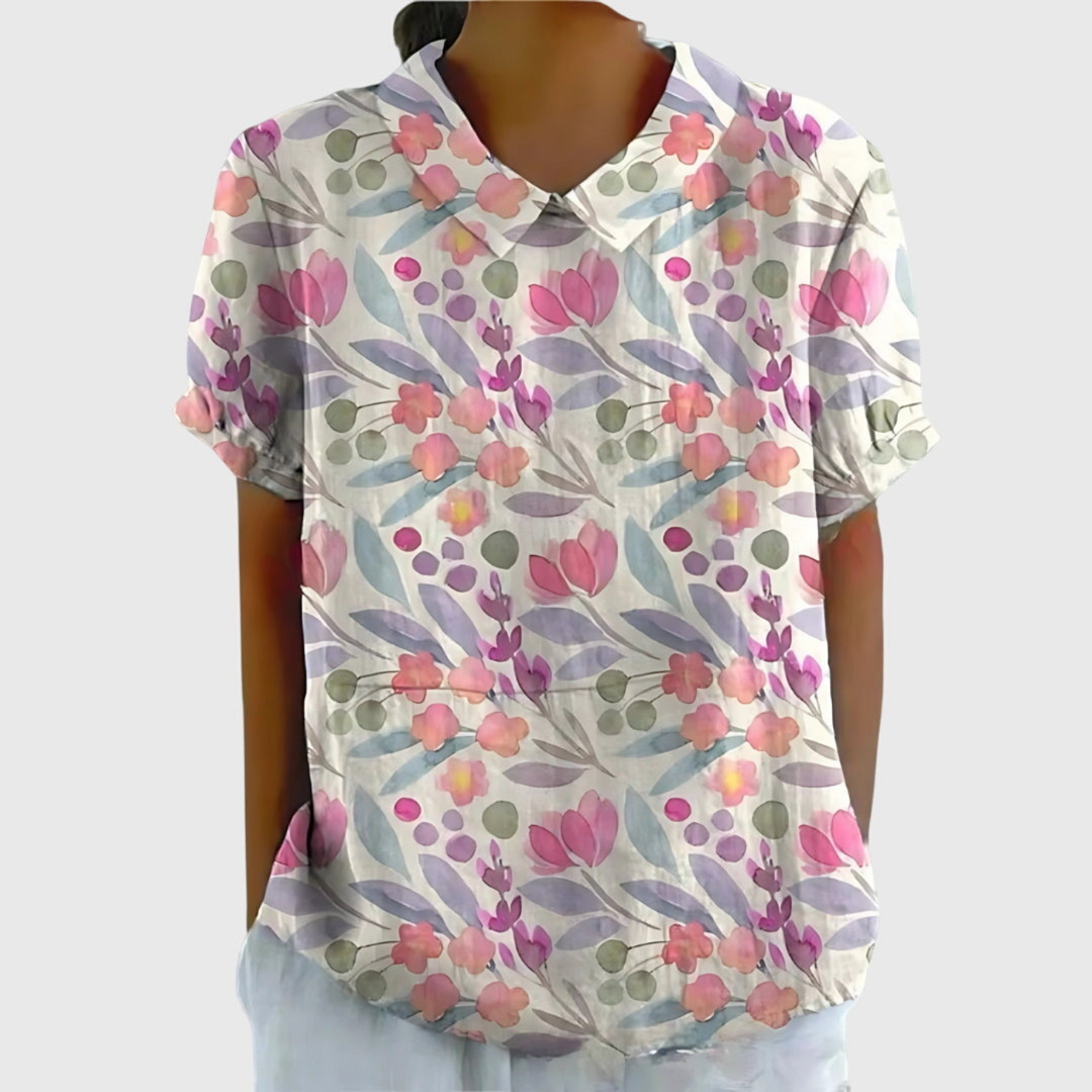 Ava | Collared Floral Print Short Sleeve Blouse for Women