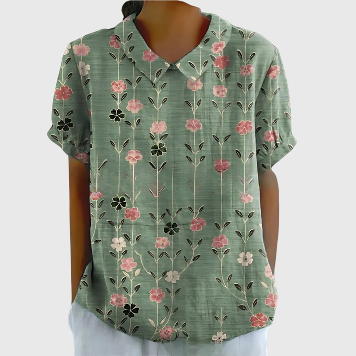 Ava | Collared Floral Print Short Sleeve Blouse for Women