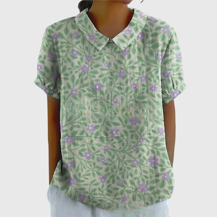 Ava | Collared Floral Print Short Sleeve Blouse for Women