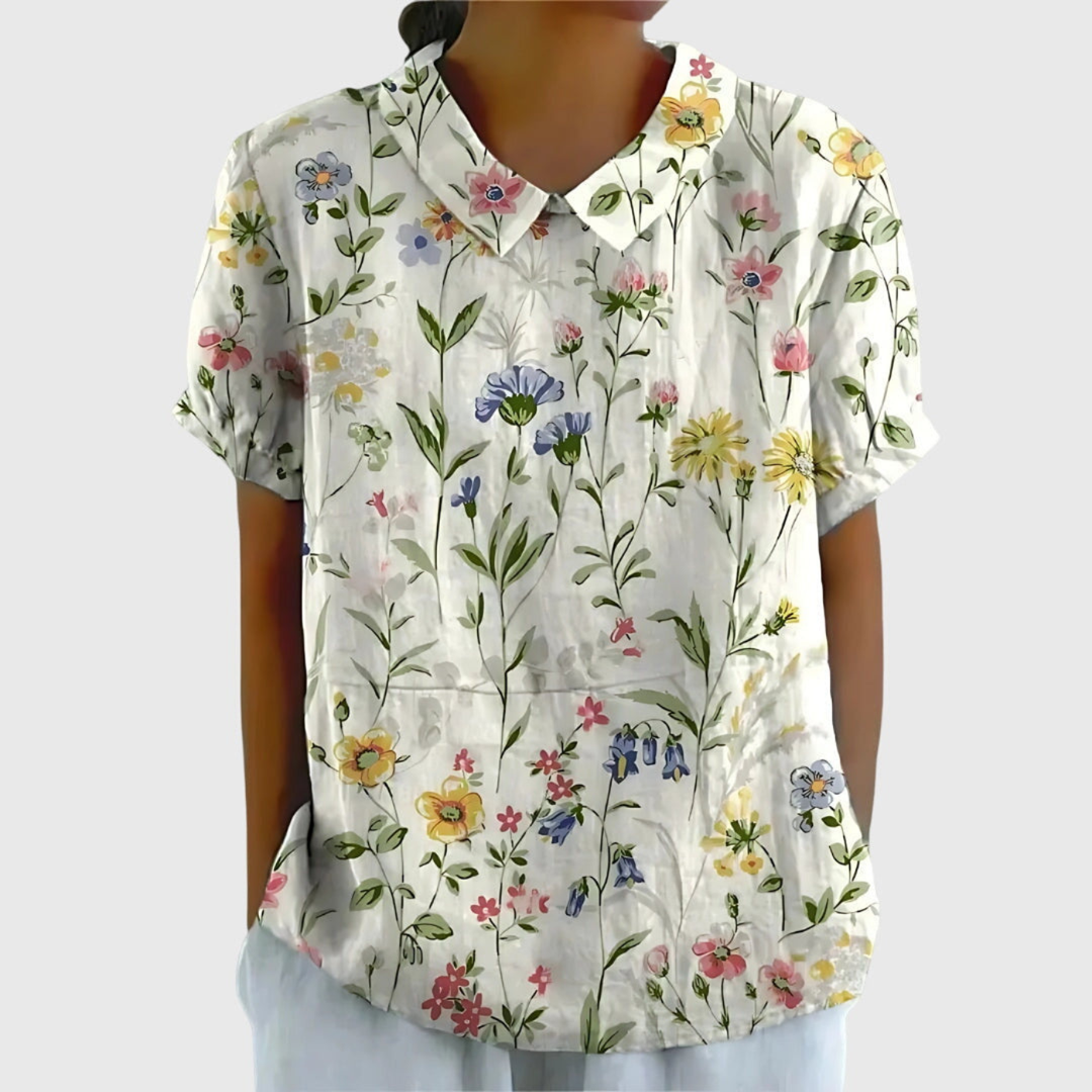 Ava | Collared Floral Print Short Sleeve Blouse for Women