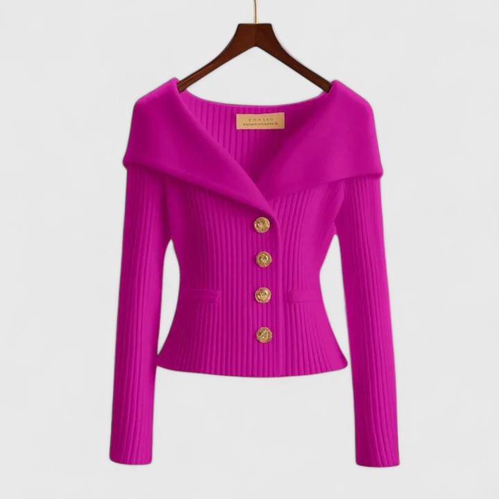 Women's Ribbed Knit Cardigan Asymmetric Foldover Neck Long Sleeve Button Front