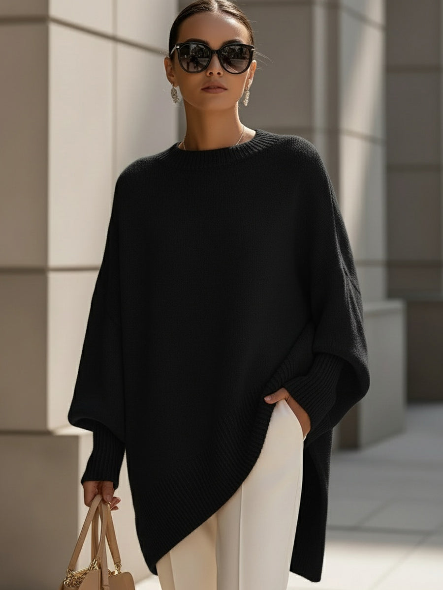 Women's Oversized Poncho Sweater Mock Neck Long Sleeve Asymmetric Hem Casual