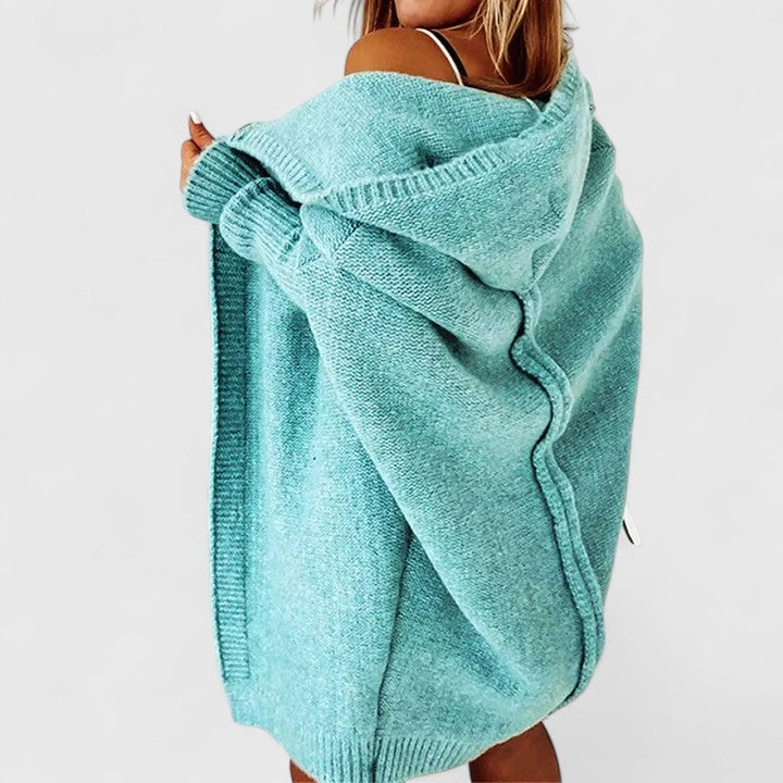 Rosalynne | Women's Oversized Hooded Knit Cardigan, Longline Open-Front Ribbed – Casual Layering