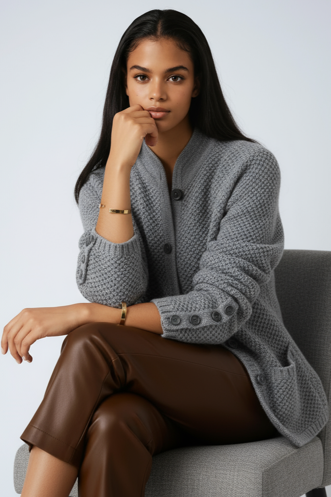 Women's Wool Cardigan Button Front Knit Jacket – Stand Collar Long Sleeve
