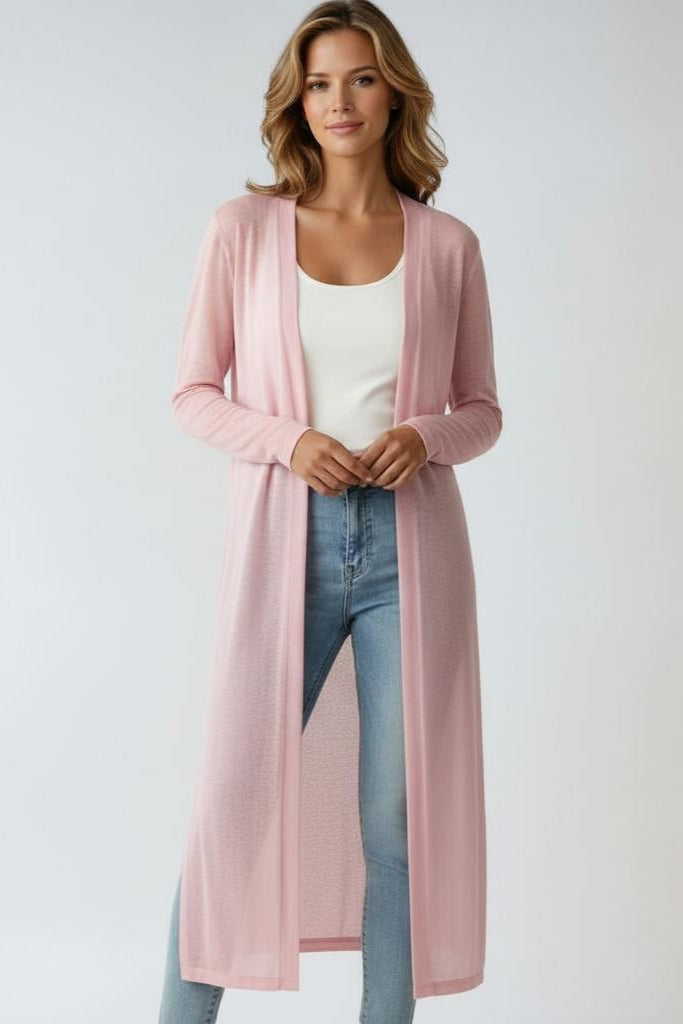 Women's Long Cardigan Open Front Long Sleeve Side Slit Knit Duster