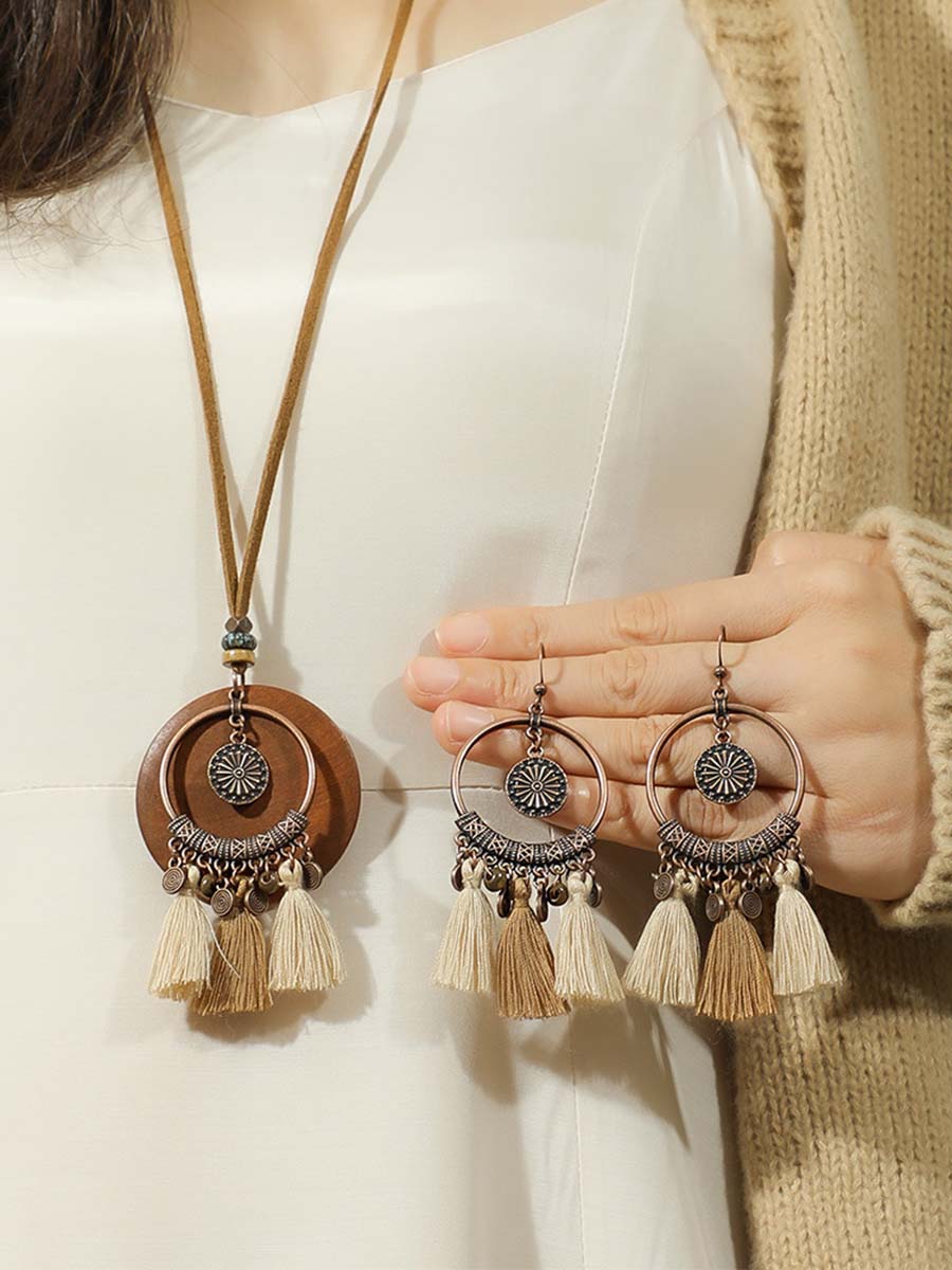 Isabella Bohemian Tassel Necklace Earrings Set