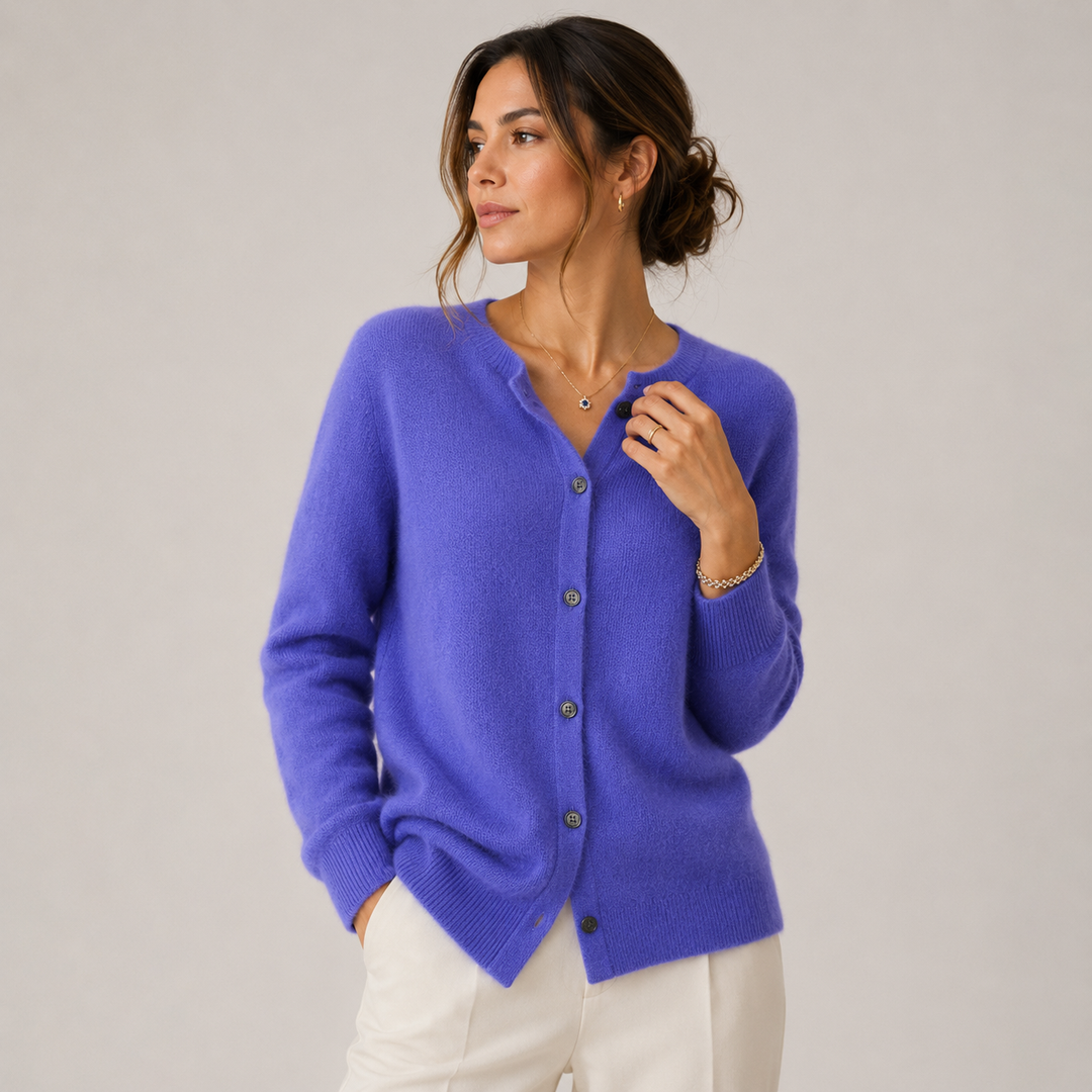 Women's Cashmere Look Cardigan Crew Neck Long Sleeve Button Front Knit Sweater