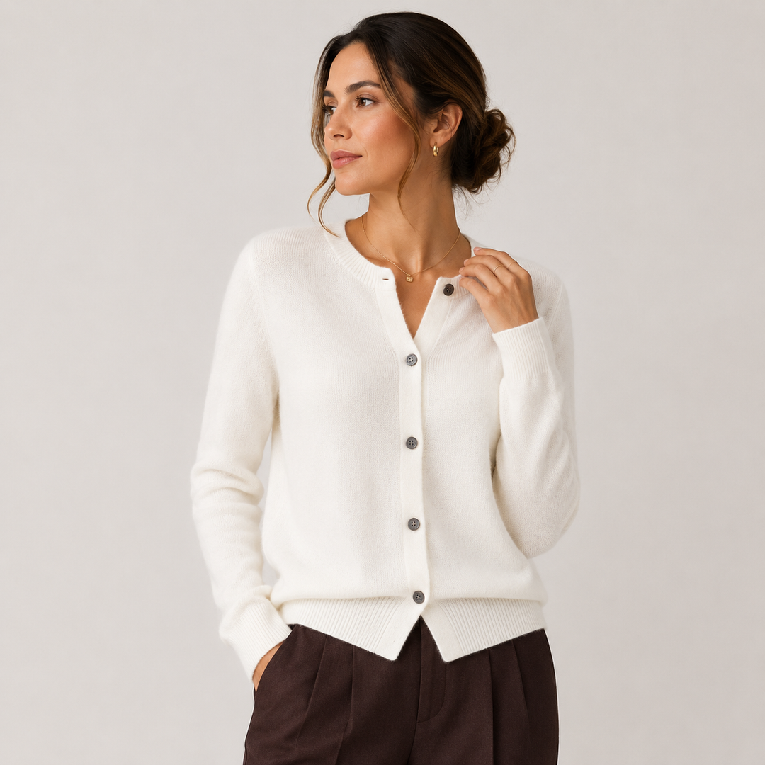 Women's Cashmere Look Cardigan Crew Neck Long Sleeve Button Front Knit Sweater