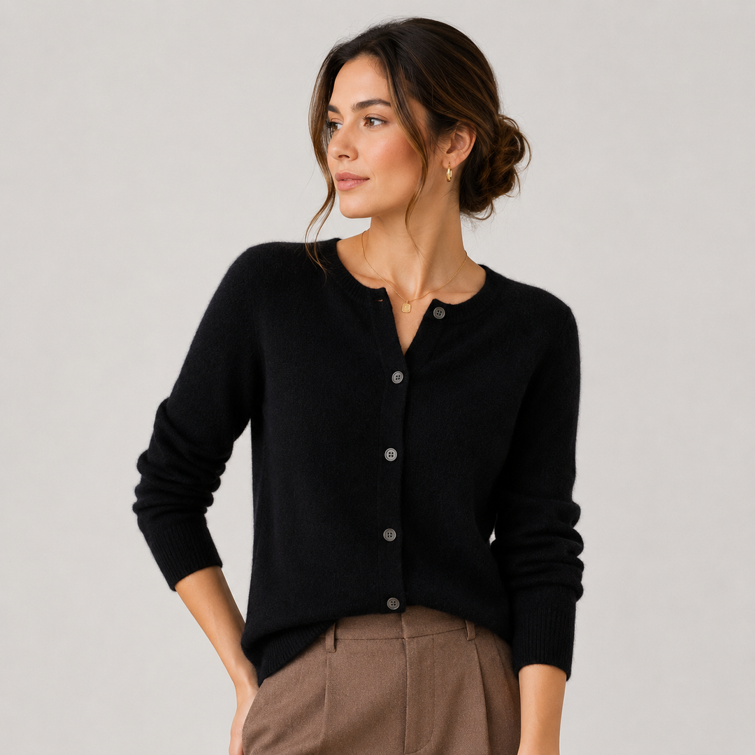 Women's Cashmere Look Cardigan Crew Neck Long Sleeve Button Front Knit Sweater