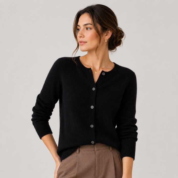 Women's Cashmere Look Cardigan Crew Neck Long Sleeve Button Front Knit Sweater