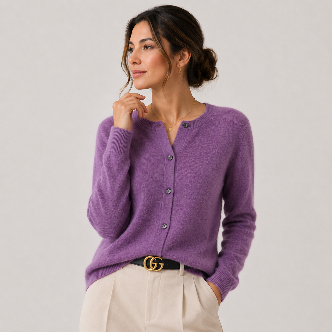 Women's Cashmere Look Cardigan Crew Neck Long Sleeve Button Front Knit Sweater