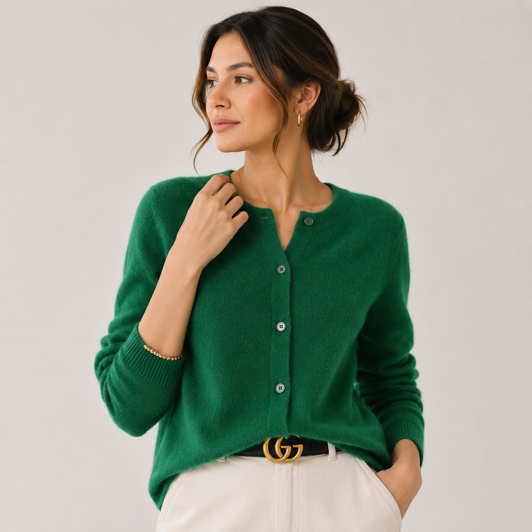 Women's Cashmere Look Cardigan Crew Neck Long Sleeve Button Front Knit Sweater