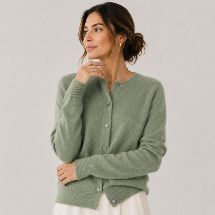 Women's Cashmere Look Cardigan Crew Neck Long Sleeve Button Front Knit Sweater