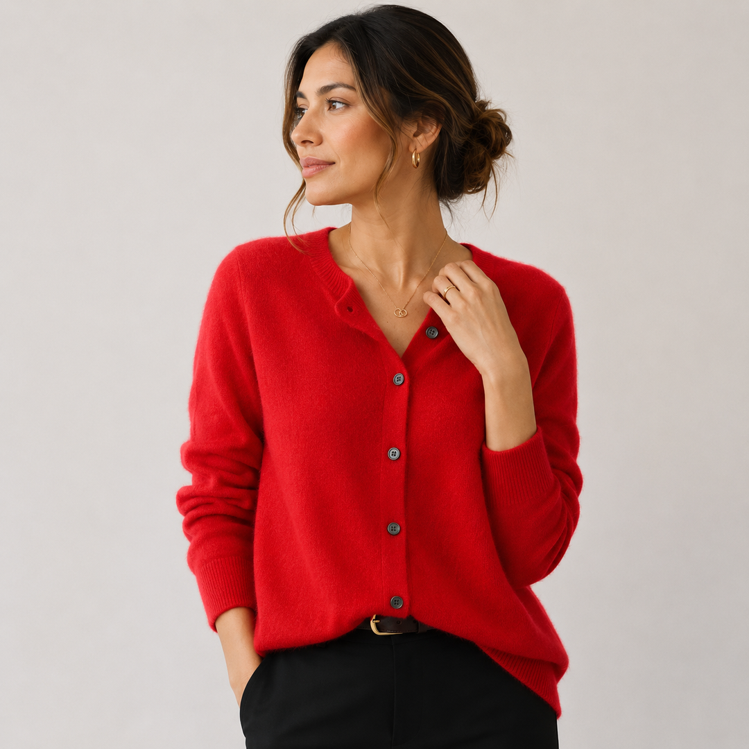 Women's Cashmere Look Cardigan Crew Neck Long Sleeve Button Front Knit Sweater