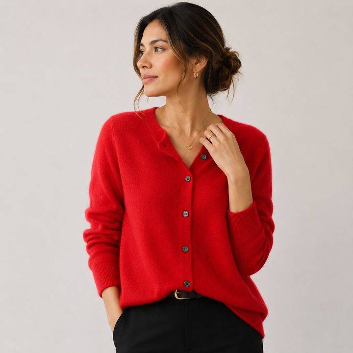 Women's Cashmere Look Cardigan Crew Neck Long Sleeve Button Front Knit Sweater